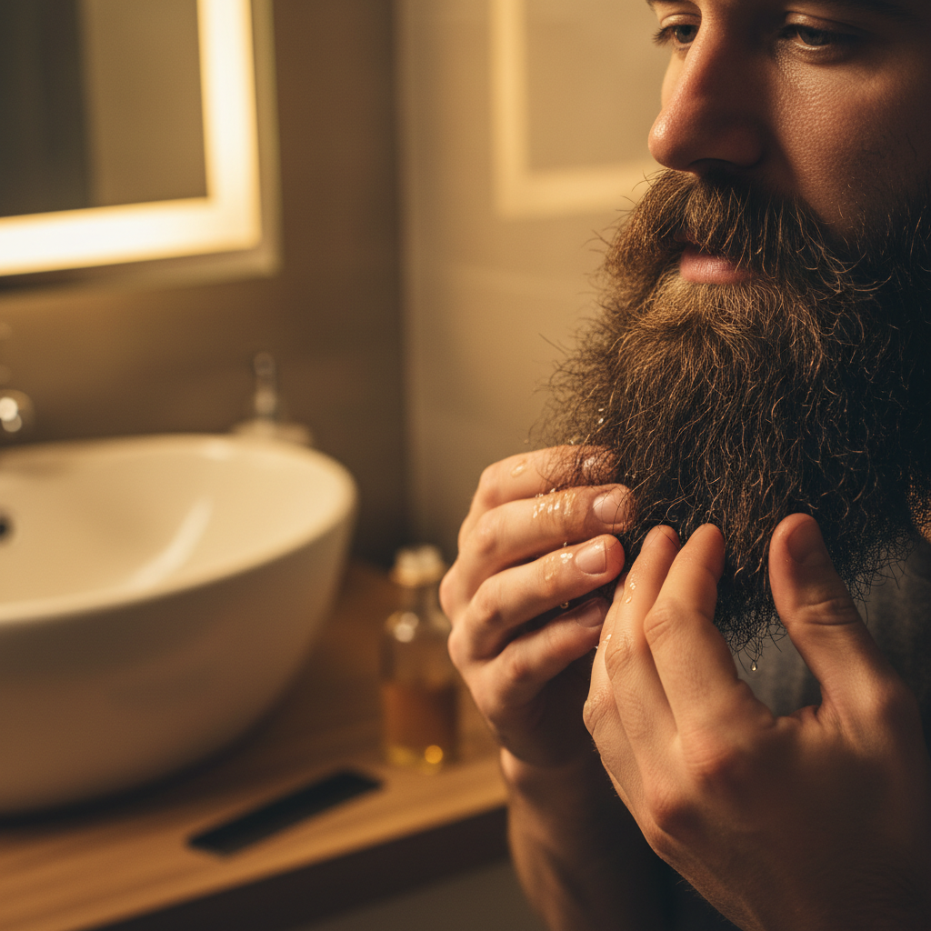 Close-up Beard Oil Application